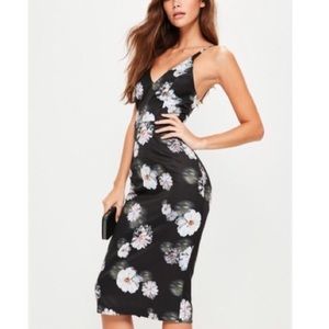 Misguided black floral midi dress